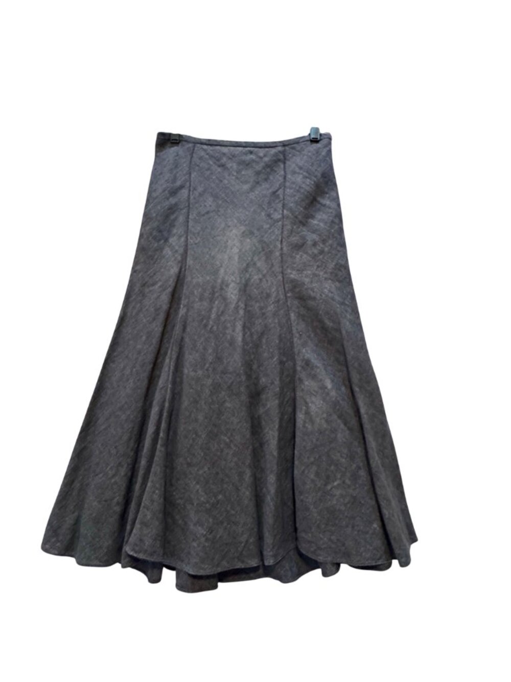 Charcoal Grey A-Line Linen Panel Flare Midi Skirt Size S Lined Side Zip Prairie - Picture 2 of 12